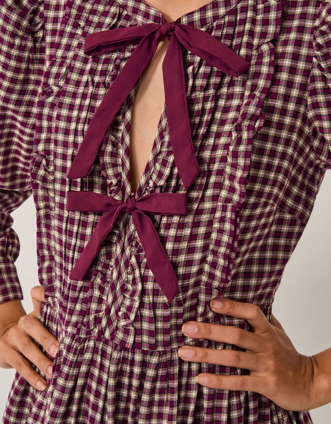 Agatha Tie Front Check Midi Dress, Red (CHERRY), large