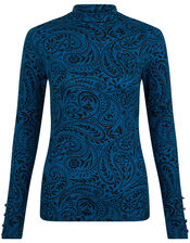 Paisley Jersey Polo Top with LENZING™ ECOVERO™, Teal (TEAL), large
