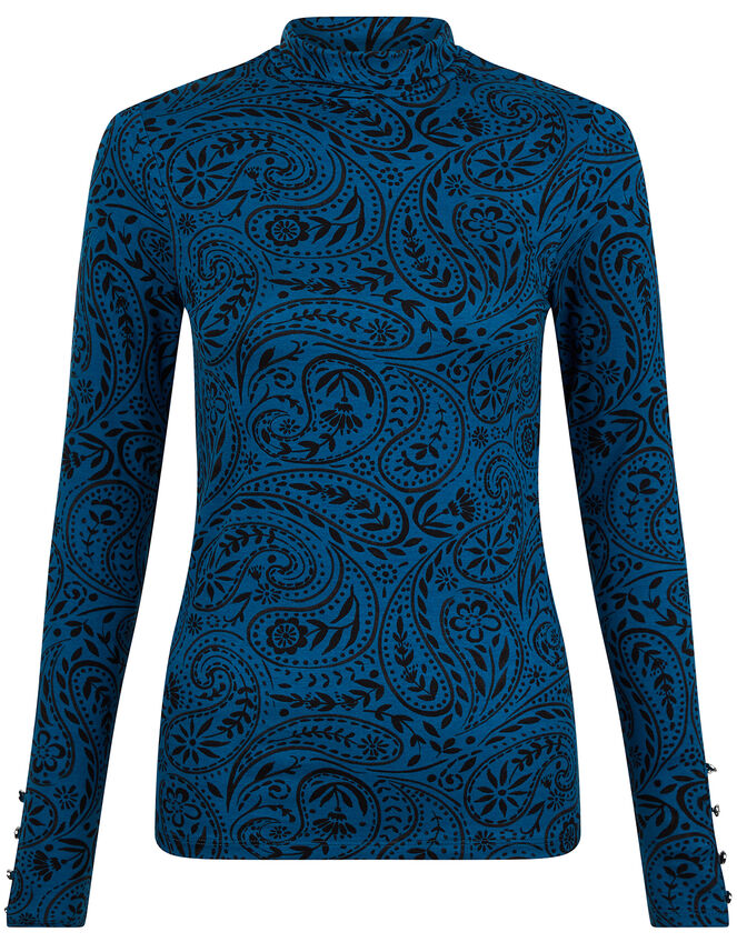 Paisley Jersey Polo Top with LENZING™ ECOVERO™, Teal (TEAL), large