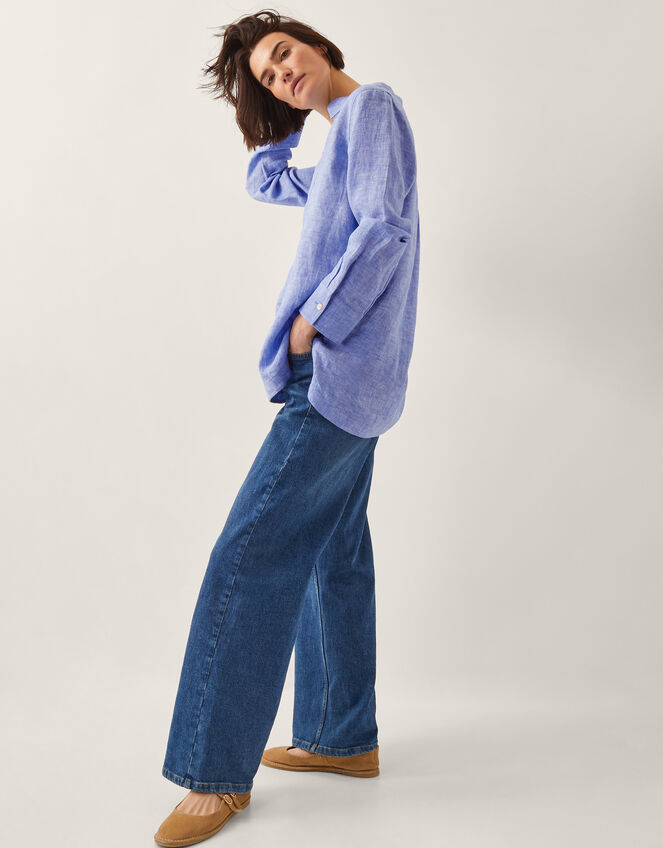 Lola Linen Longline Shirt, Blue (BLUE), large