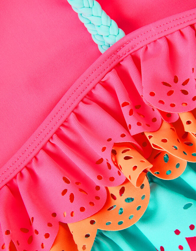 Asymmetrical Broderie Tier Swimsuit, Pink (PINK), large