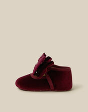 Baby Bow Velvet Booties & Headband Set, Red (BURGUNDY), large