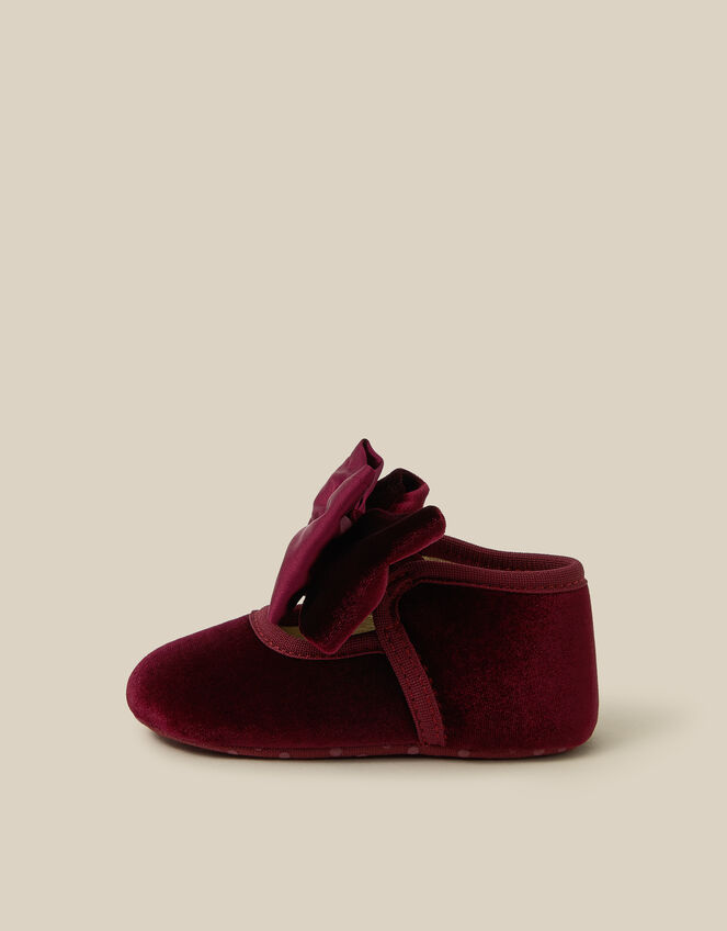 Baby Bow Velvet Booties & Headband Set, Red (BURGUNDY), large