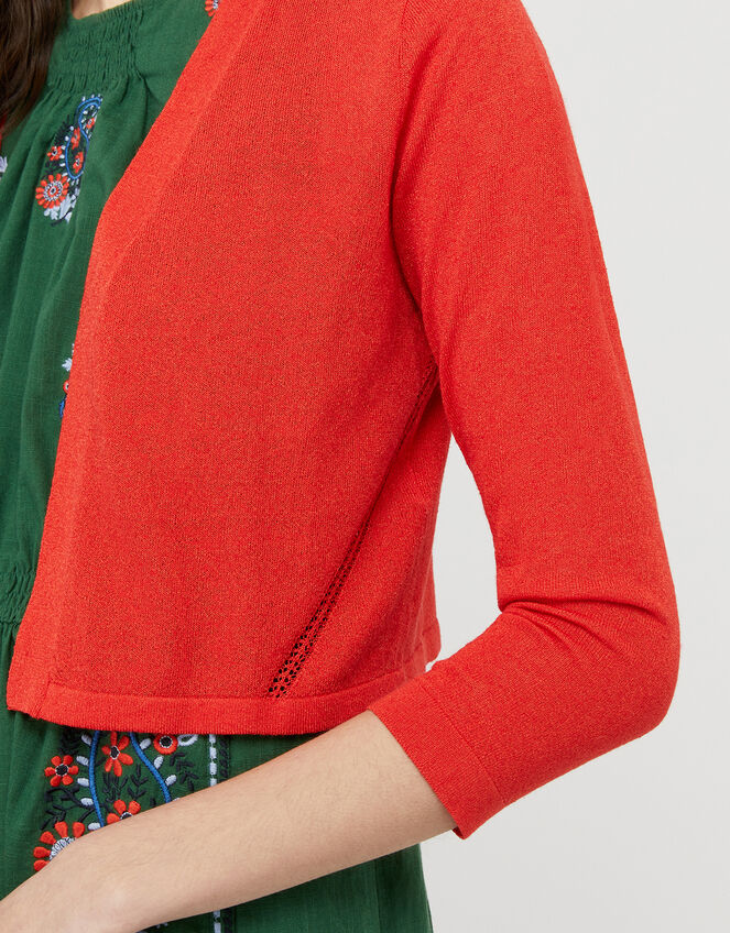 Pandora Pointelle Shrug in Linen Blend, Red (RED), large