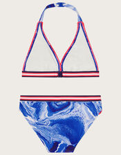 Marble Trim Triangle Bikini Set	, Blue (BLUE), large