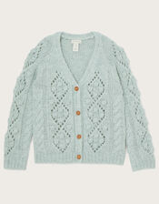 Cable Knit V-Neck Cardigan, Green (GREEN), large