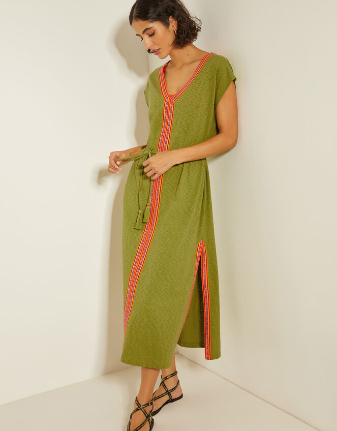 Estela Jersey Embroidered Kaftan, Green (GREEN), large