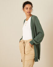 Longline Cardigan in Linen Blend, Green (KHAKI), large