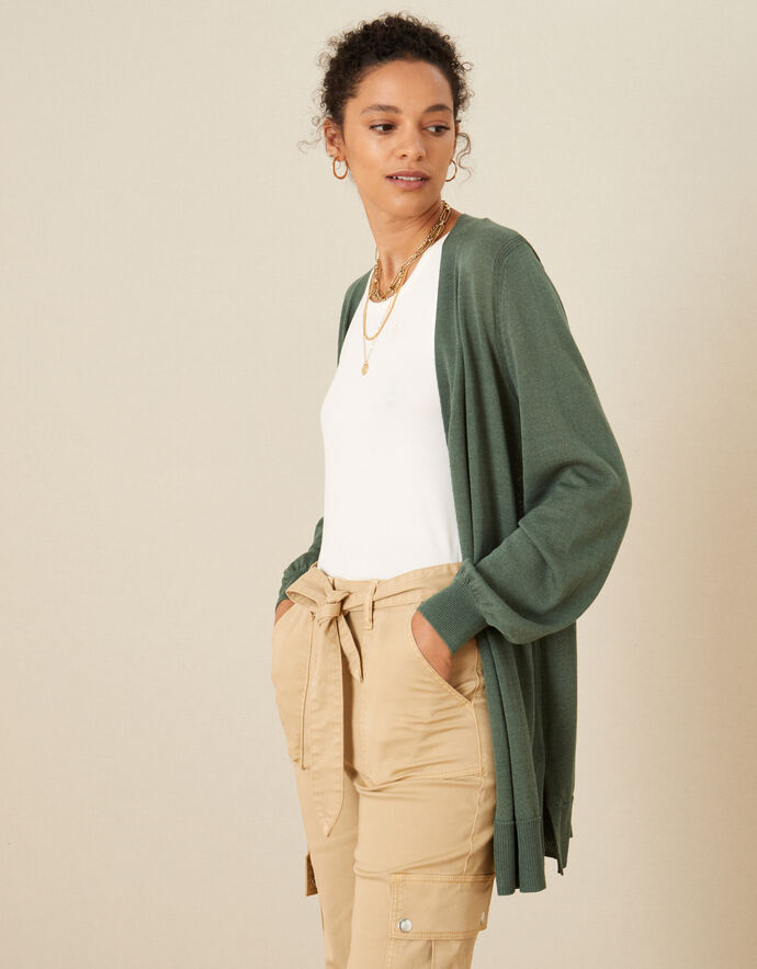 Longline Cardigan in Linen Blend Green Cardigans Monsoon UK.
