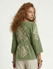 Raffya Aubrey Embroidered Tunic Blouse, Green (GREEN), large