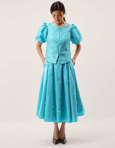 Odette Puff Sleeve Floral Appliqu&eacute; Jacket, Blue (PALE BLUE), large