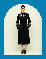 Tallulah & Hope Tamsin Bird Embroidered Midi Dress, Black (BLACK), large