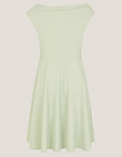 One-Shoulder Drape Skater Dress, Green (SAGE), large