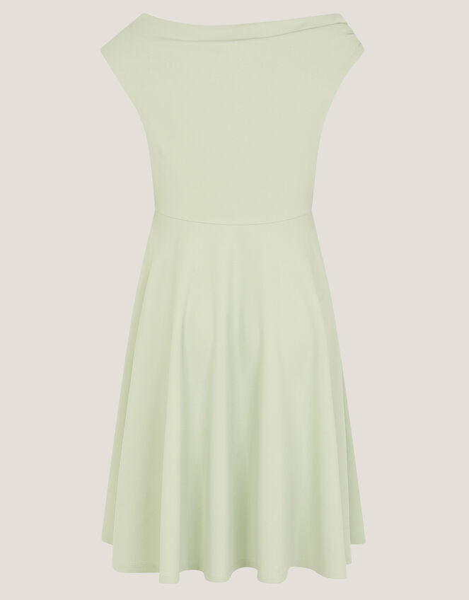 One-Shoulder Drape Skater Dress, Green (SAGE), large