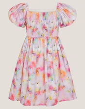 Floral Broderie Puff Sleeve Party Dress, Multi (MULTI), large