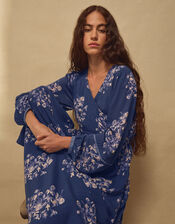 East Kerstin Floral Print Midi Wrap Dress, Blue (BLUE), large