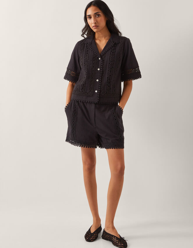 Irina Short Sleeve Lace Shirt Black