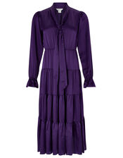 Violet Tiered Midi Dress in Silk Blend, Purple (PURPLE), large