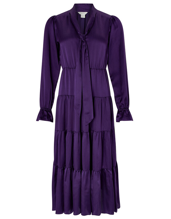 Violet Tiered Midi Dress in Silk Blend, Purple (PURPLE), large