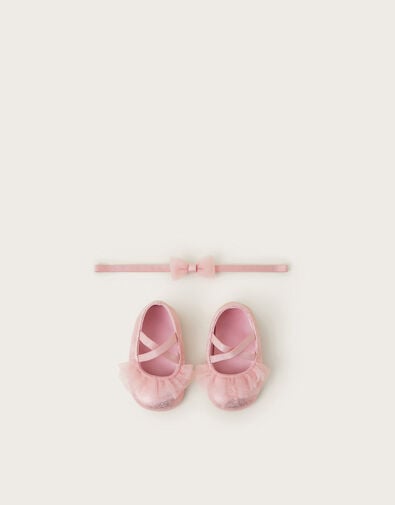 Baby Ruffle Flats and Bow Headband Set, Pink (PINK), large