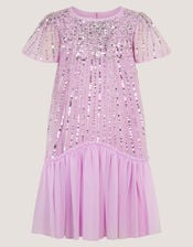Elena Short Sleeve Sequin Party Dress, Purple (LILAC), large