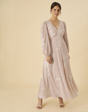 Sammie Embroidered Shorter Length Dress in Recycled Polyester, Nude (NUDE), large