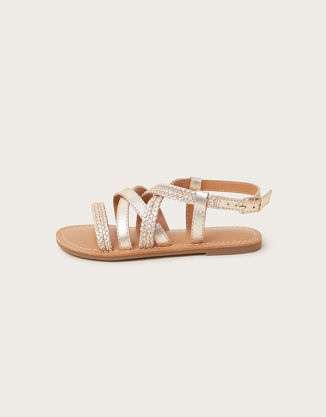 Leather Plaited Sandals, Gold (GOLD), large