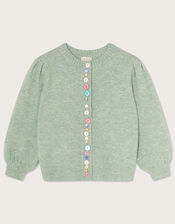 Boutique Button Embellished Cardigan	, Green (GREEN), large