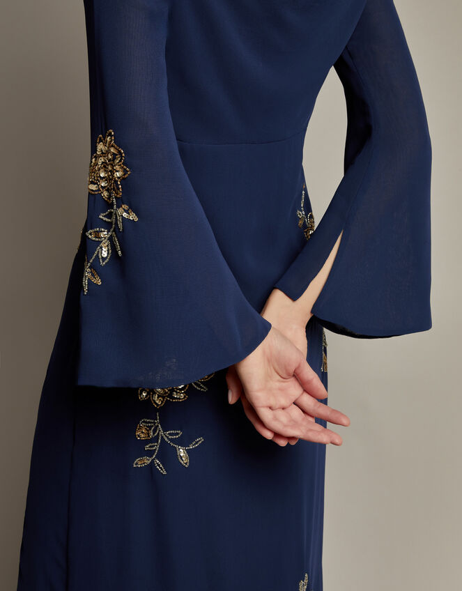 Sarah Flute Sleeve Floral Sequin Maxi Dress, Blue (MIDNIGHT), large