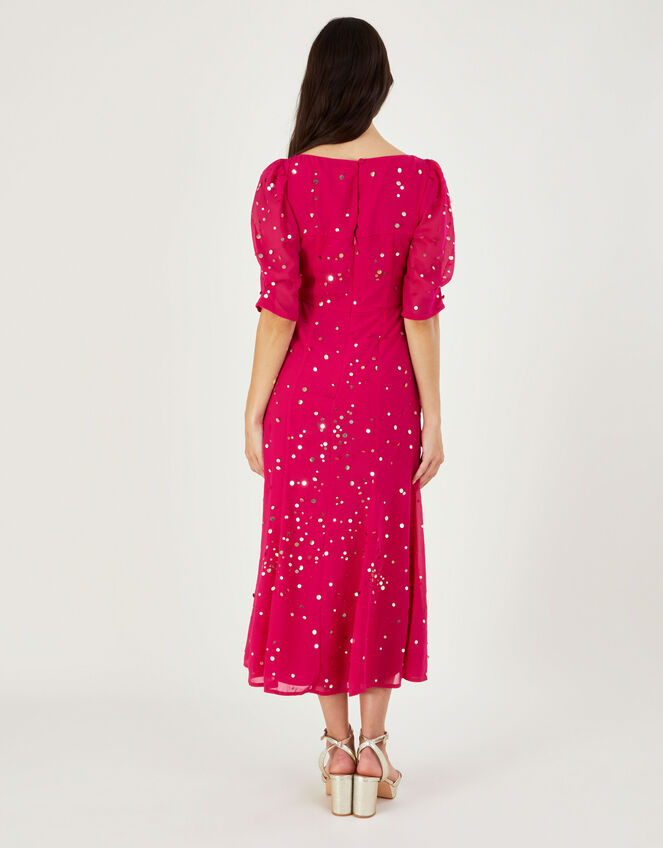 Judy Embellished Midi Dress in Recycled Polyester, Pink (PINK), large