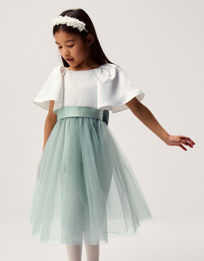 Angelica Bow Tulle Flower Girl Dress, Green (SAGE), large
