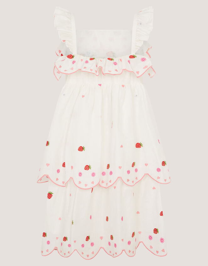 Strawberry Embroidered Tiered Dress, Ivory (IVORY), large