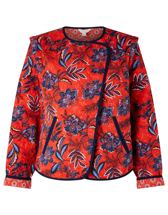 ASHOKA Hattie Hand Screen Quilted Jacket in Organic Cotton, Red (RED), large