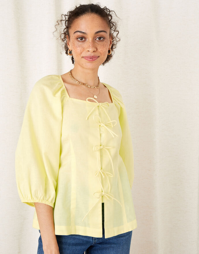 Yellow tie slinky blouse … M main image 1