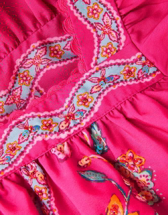 Ariella Sequin Print Scallop Trim Dress, Pink (PINK), large