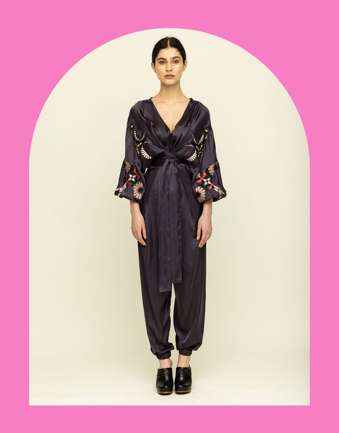 Tallulah & Hope Jodie Embroidered Wrap Jumpsuit, Grey (SMOKE), large