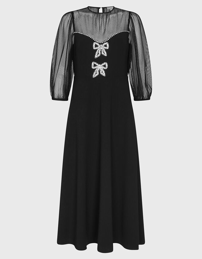 Billie Bow Midi Dress, Black (BLACK), large