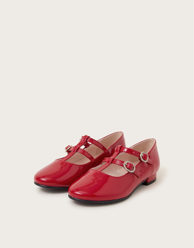 Patent Faux Leather Two-Strap Flats, Red (RED), large