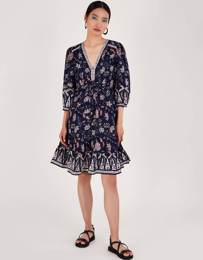 Floral Knee Dress, Blue (NAVY), large