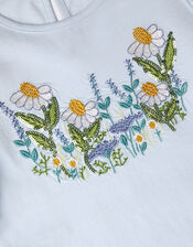Floral Embroidered Frill T-Shirt, Blue (BLUE), large