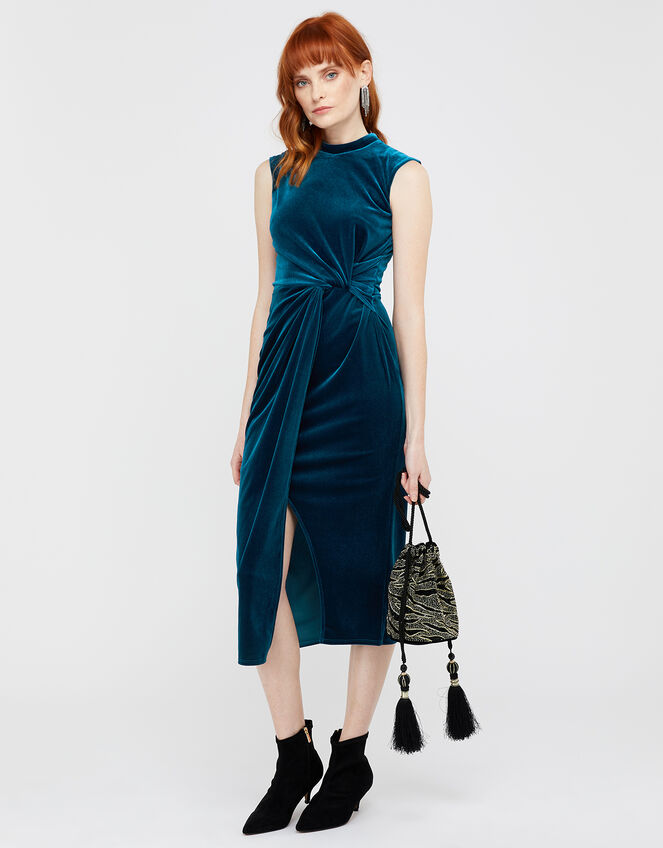 Shelby Twist Velvet Shift Dress, Teal (TEAL), large