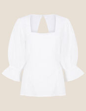 Square Neck Bow Back Blouse, Ivory (IVORY), large