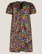 Rainbow Sequin Puff Sleeve Dress, Multi (MULTI), large