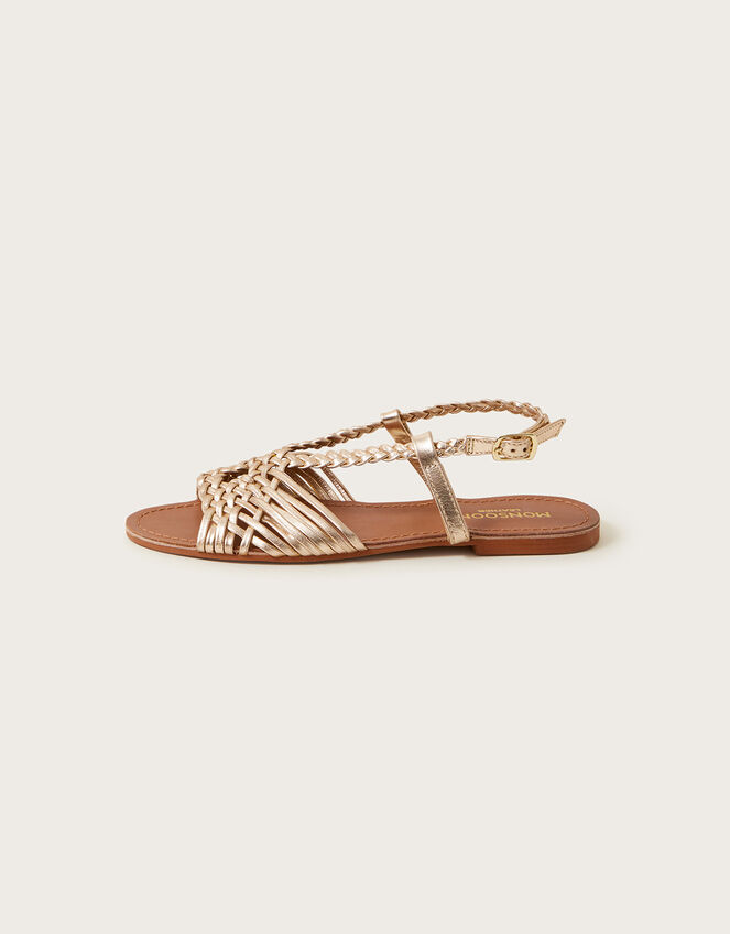 Leather Plait Sandals, Gold (GOLD), large