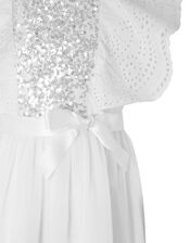 Amelia Sequin and Broderie Lace Dress, Ivory (IVORY), large