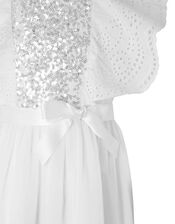 Amelia Sequin and Broderie Lace Dress, Ivory (IVORY), large