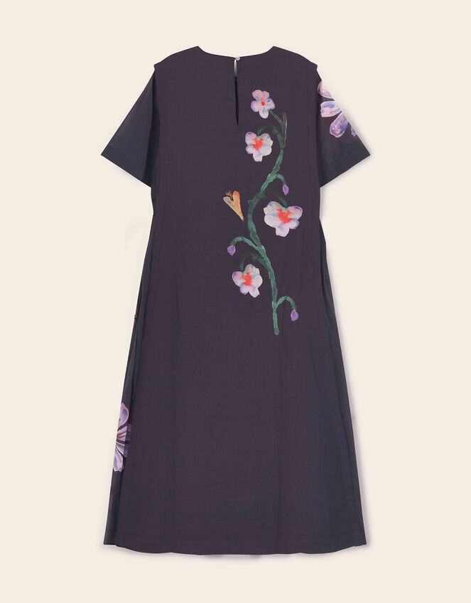 East Filipa Watercolour Floral Midi Dress, Blue (NAVY), large