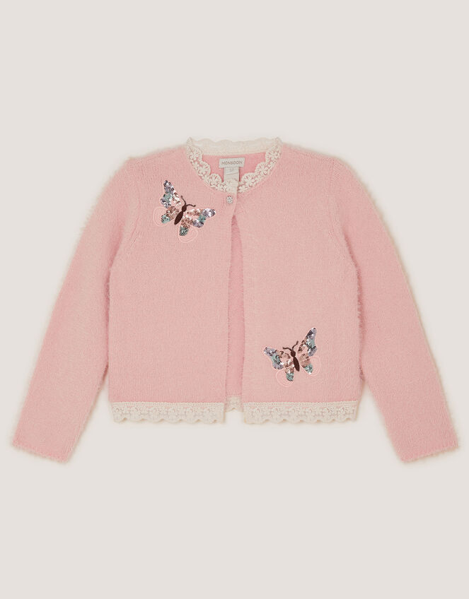 Sequin Butterfly Fluffy Cardigan, Pink (PINK), large