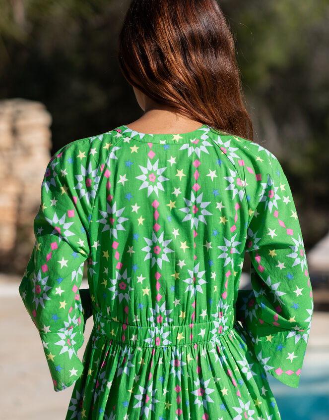 La Galeria Elefante Print Tiered Midi Dress, Green (GREEN), large