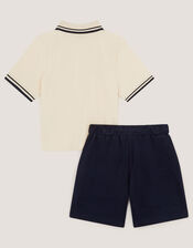 Palm Jersey Polo Shirt & Shorts Set, Natural (STONE), large